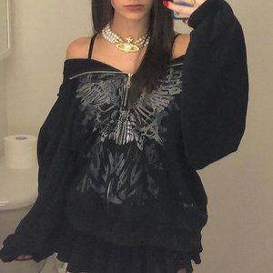 Y2K Gothic Hoodie Butterfly White and Black